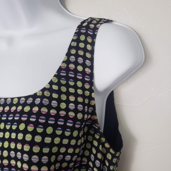 St. John Women's Small Black Sleeveless Blouse Colorful Circles Print Zip Side - Picture 8 of 8